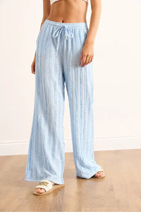 Textured Elastic Waist Pocketed Flowing Pants