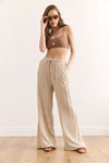 Textured Elastic Waist Pocketed Flowing Pants