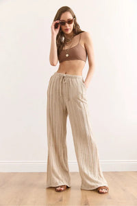 Textured Elastic Waist Pocketed Flowing Pants