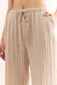 Textured Elastic Waist Pocketed Flowing Pants