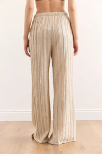 Textured Elastic Waist Pocketed Flowing Pants
