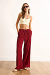 Textured Elastic Waist Pocketed Flowing Pants
