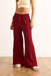 Textured Elastic Waist Pocketed Flowing Pants