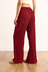 Textured Elastic Waist Pocketed Flowing Pants