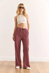 Textured Elastic Waist Pocketed Flowing Pants