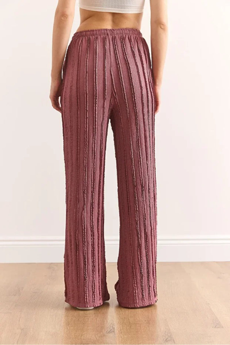 Textured Elastic Waist Pocketed Flowing Pants