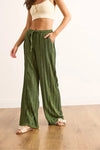 Textured Elastic Waist Pocketed Flowing Pants