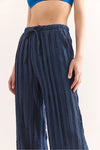 Textured Elastic Waist Pocketed Flowing Pants