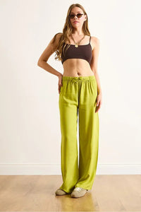 Basic Belted Woven Viscose Palazzo Pants