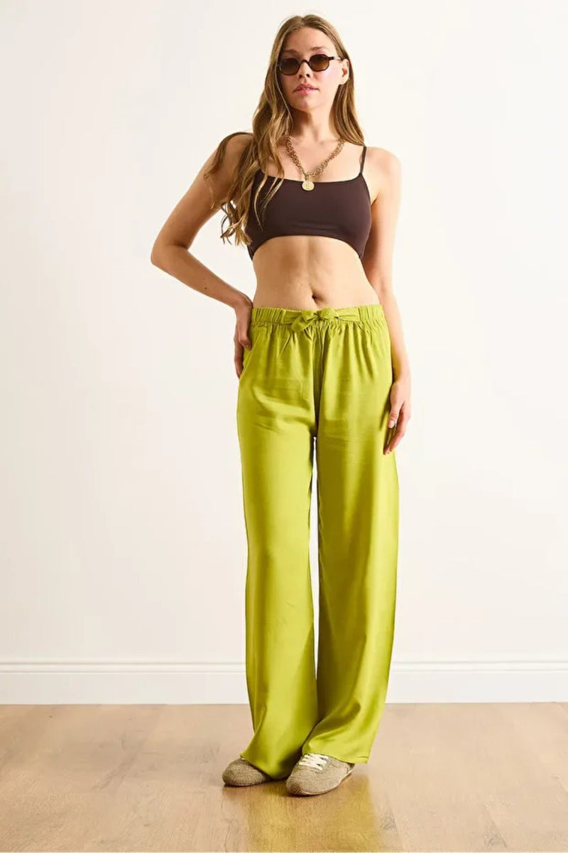 Basic Belted Woven Viscose Palazzo Pants