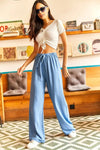 Basic Belted Woven Viscose Palazzo Pants
