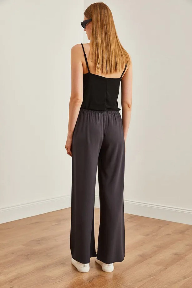 Basic Belted Woven Viscose Palazzo Pants