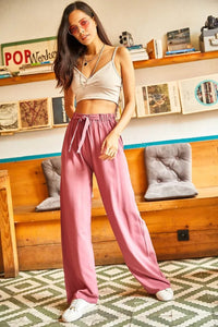 Basic Belted Woven Viscose Palazzo Pants