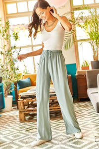Basic Belted Woven Viscose Palazzo Pants