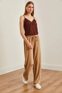 Basic Belted Woven Viscose Palazzo Pants