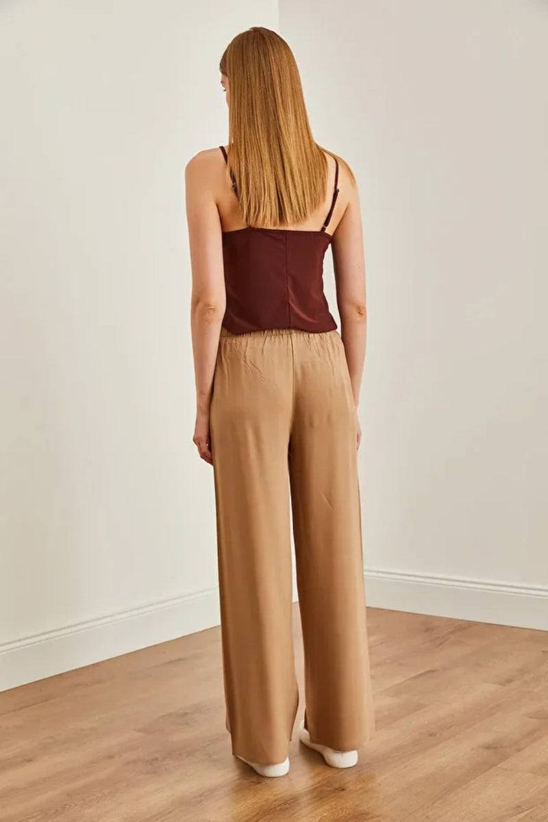 Basic Belted Woven Viscose Palazzo Pants
