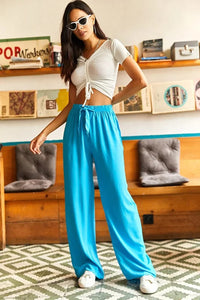 Belted Woven Viscose Palazzo Pants