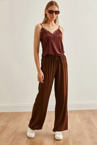 Belted Woven Viscose Palazzo Pants