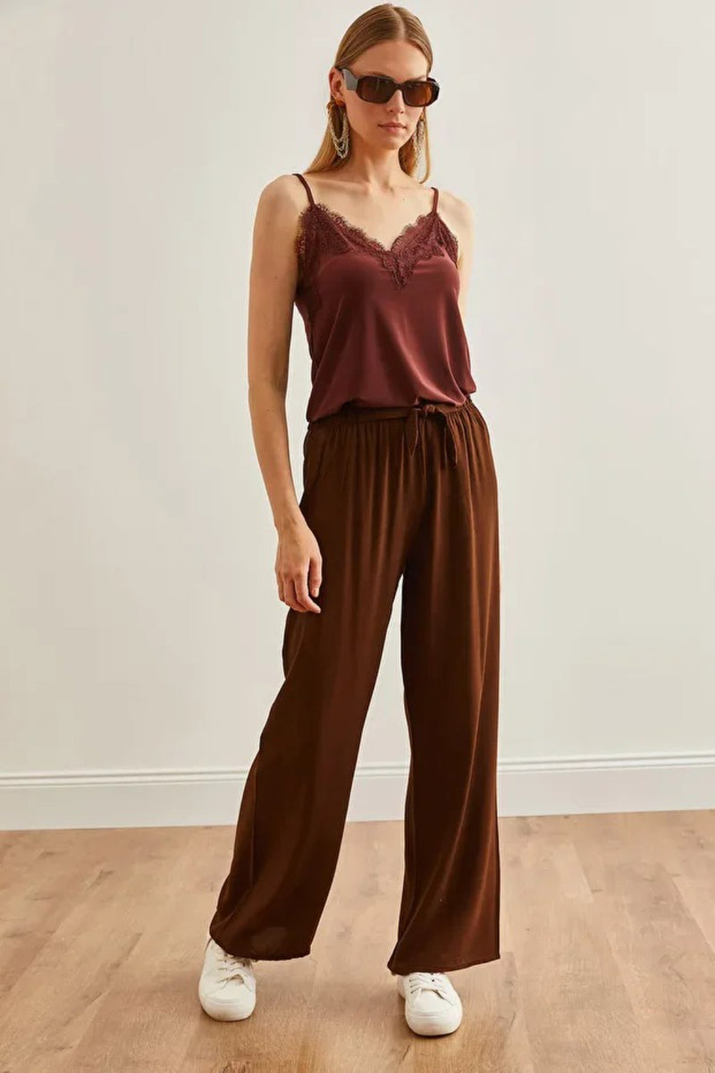 Belted Woven Viscose Palazzo Pants