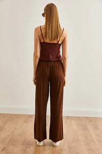 Belted Woven Viscose Palazzo Pants