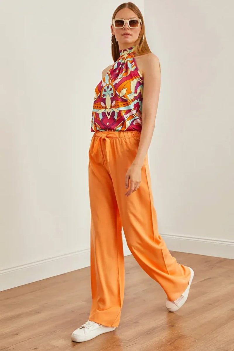 Belted Woven Viscose Palazzo Pants