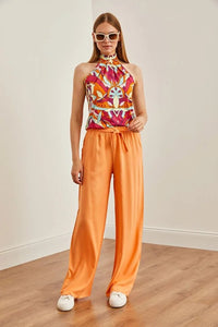 Belted Woven Viscose Palazzo Pants