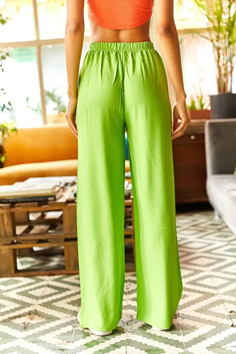 Basic Belted Woven Viscose Palazzo Pants