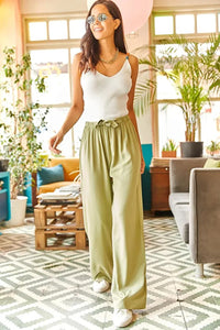 Belted Woven Viscose Palazzo Pants