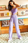 Belted Woven Viscose Palazzo Pants
