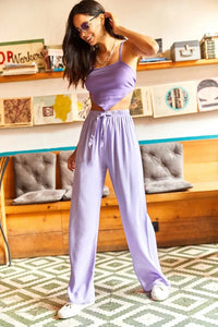 Belted Woven Viscose Palazzo Pants