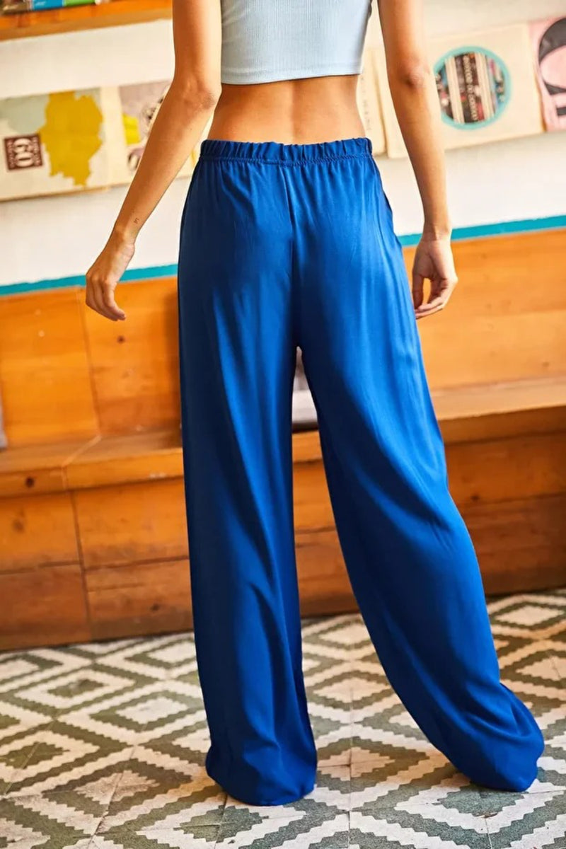 Belted Woven Viscose Palazzo Pants