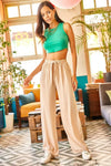 Belted Woven Viscose Palazzo Pants