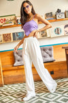 Belted Woven Viscose Palazzo Pants