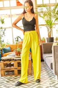 Belted Woven Viscose Palazzo Pants
