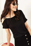 One-Shoulder Ethnic-Trim Blouse
