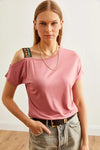 One-Shoulder Ethnic-Trim Blouse