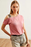 One-Shoulder Ethnic-Trim Blouse