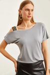 One-Shoulder Ethnic-Trim Blouse