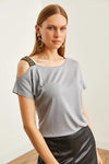One-Shoulder Ethnic-Trim Blouse