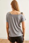 One-Shoulder Ethnic-Trim Blouse