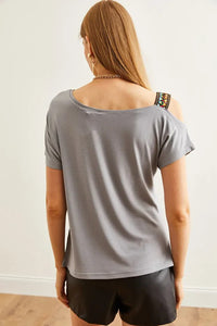 One-Shoulder Ethnic-Trim Blouse