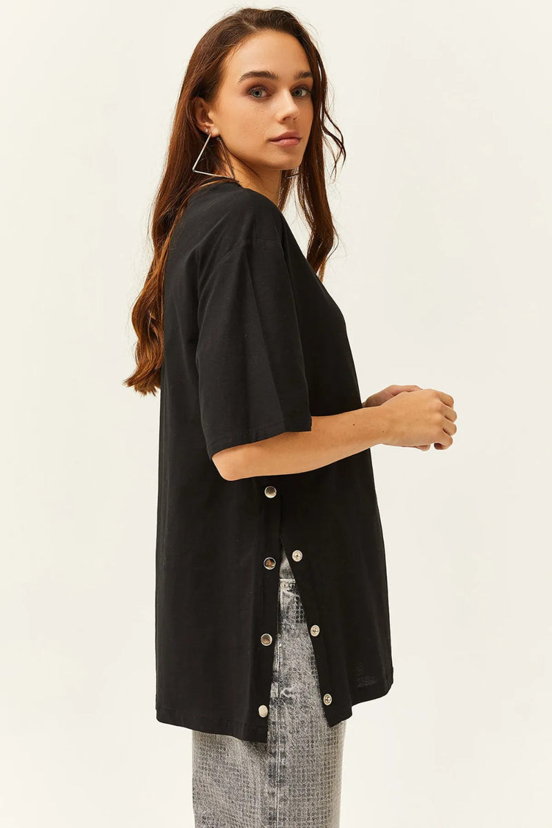 100% Cotton T-Shirt with Side Buttons