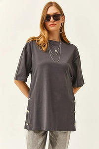 100% Cotton T-Shirt with Side Buttons