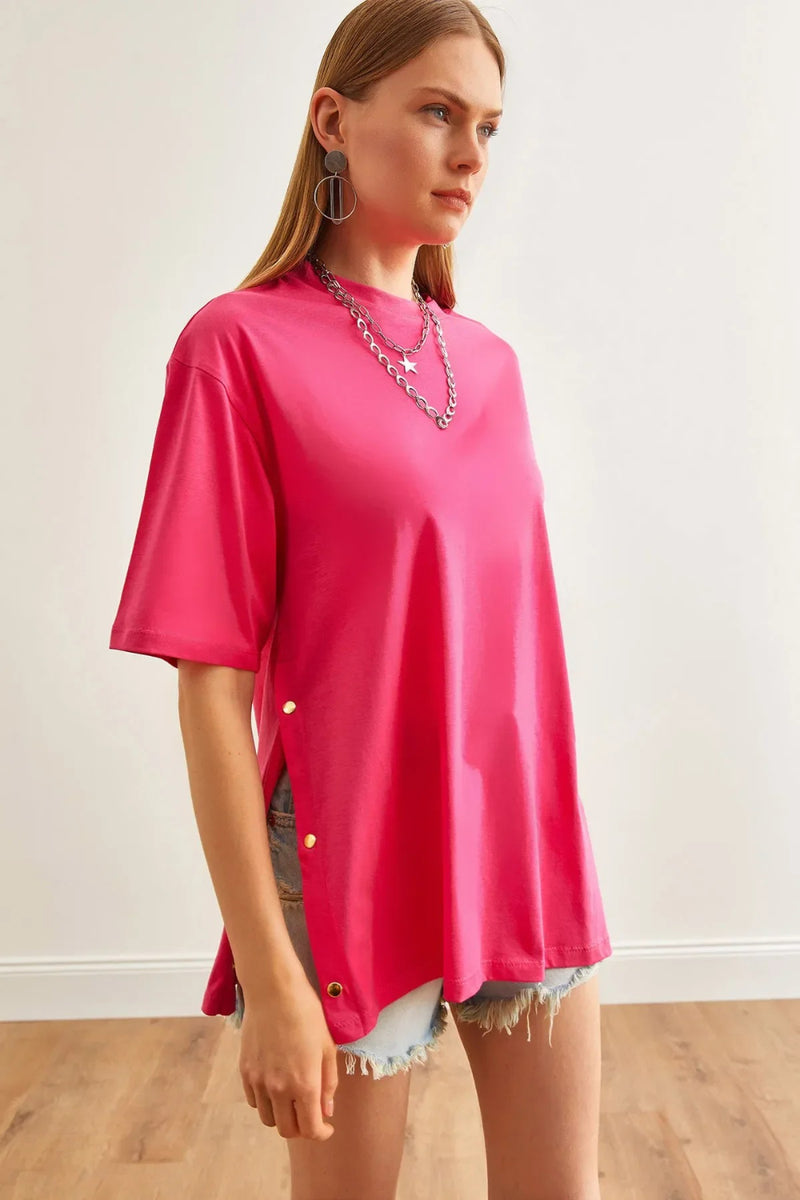 100% Cotton T-Shirt with Side Buttons