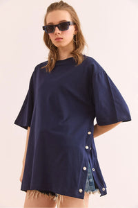 100% Cotton T-Shirt with Side Buttons
