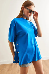 100% Cotton T-Shirt with Side Buttons