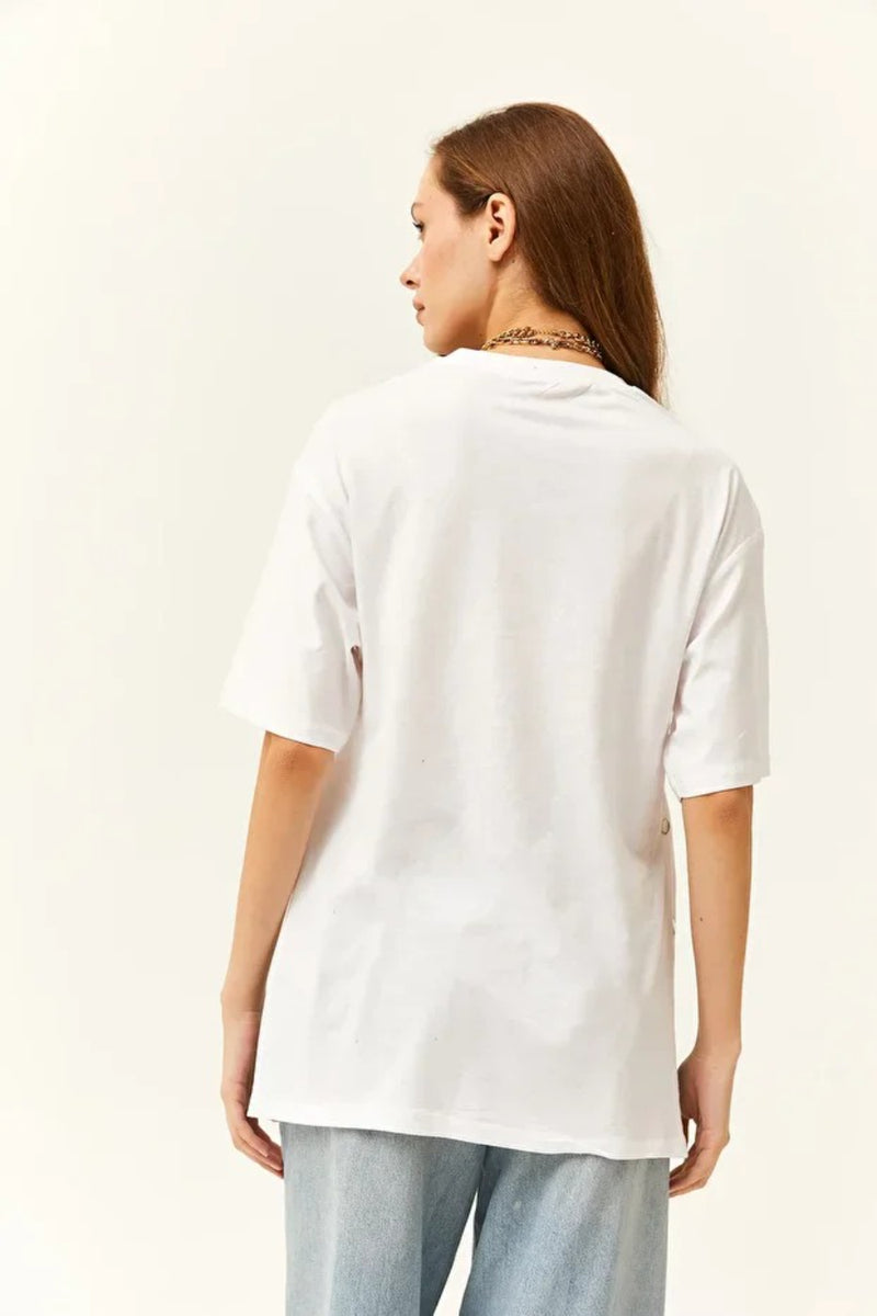 100% Cotton T-Shirt with Side Buttons