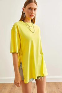 100% Cotton T-Shirt with Side Buttons