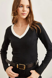 Neck-Detail Brushed Stretch Blouse