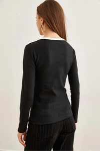 Neck-Detail Brushed Stretch Blouse